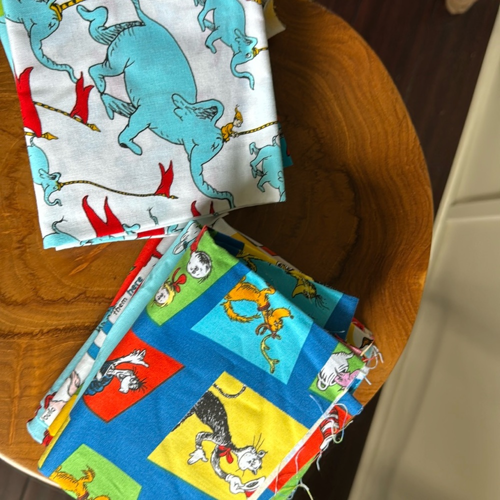 Dr Seuss fabric pieces. 15 styles and pieces 18x22 each piece.